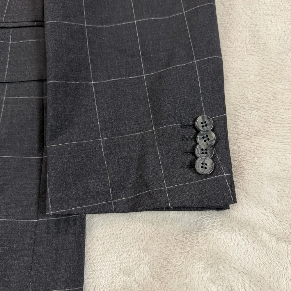 Suitsupply Mens 36R Slim Napoli Charcoal Gray Windowpane Wool Blazer Sport Coat